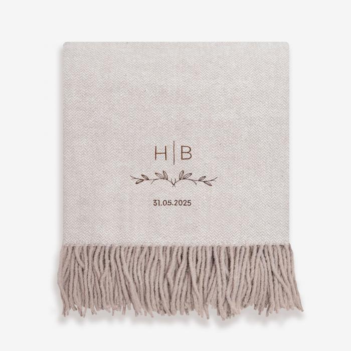 Pled wełniany kremowy z haftem PREZENT NA ROCZNICĘ ŚLUBU