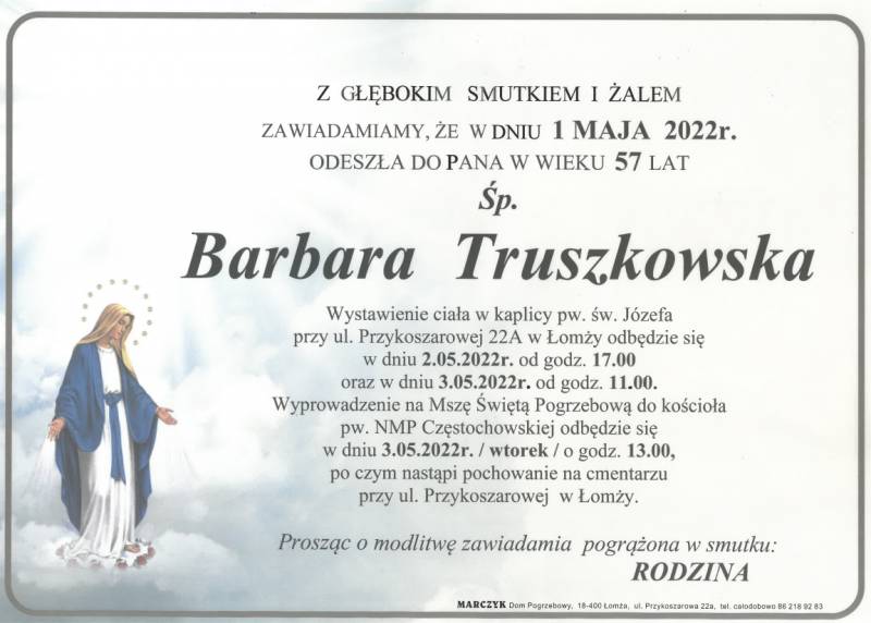ŚP Barbara Truszkowska - nekrolog