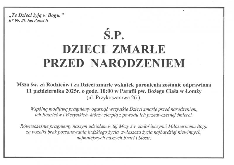 Dzieci zmarłe  przed narodzeniem